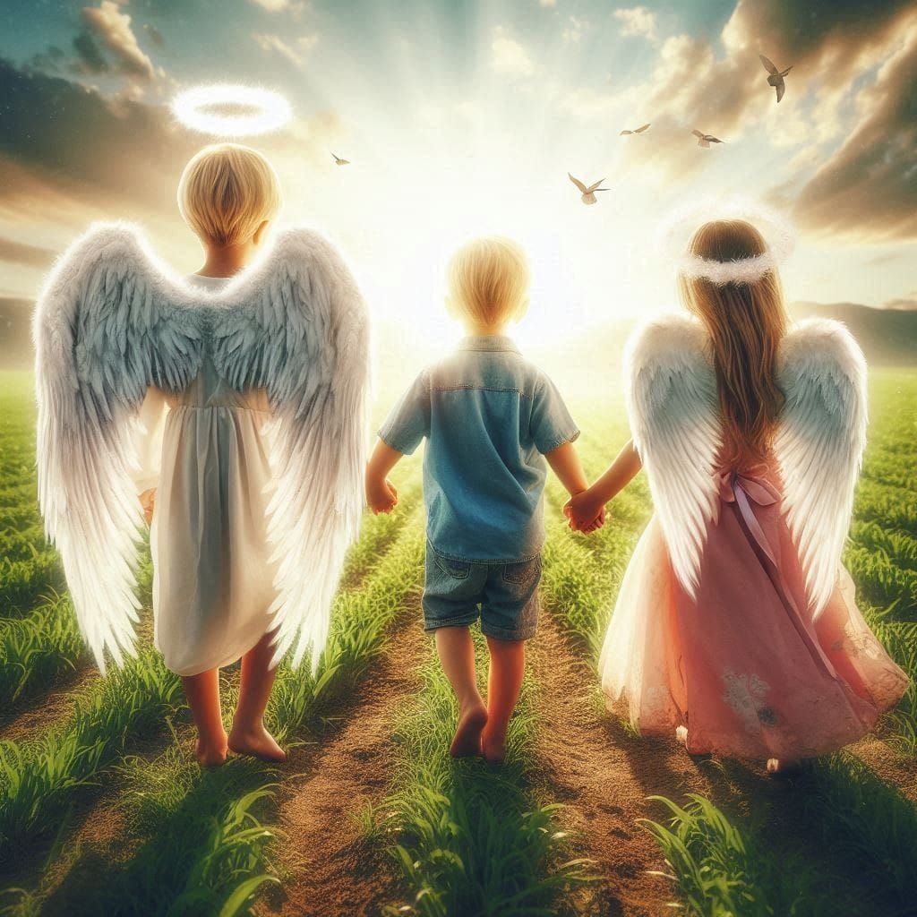 Walking through the field with angels