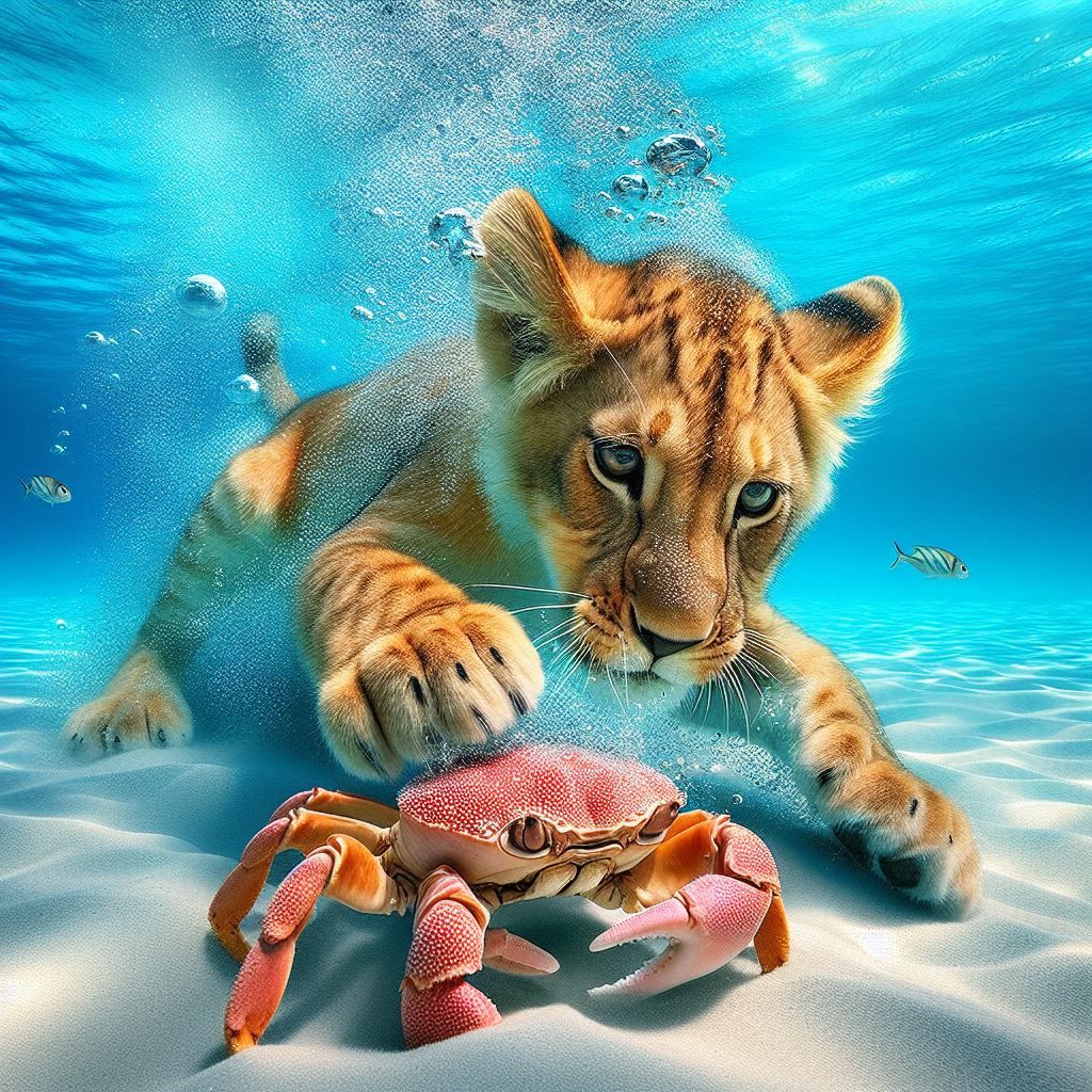 Lion cub  & Crab