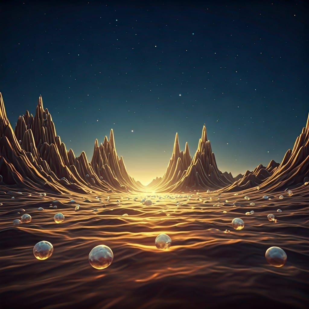 Dreamlike Lunar Landscape with Iridescent Creatures