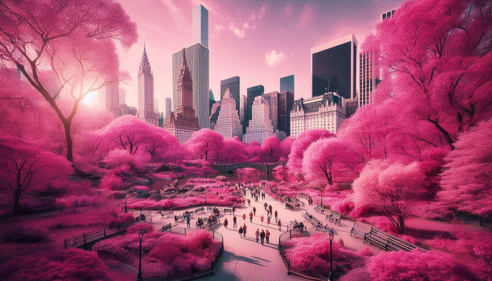 New York pink snowfall