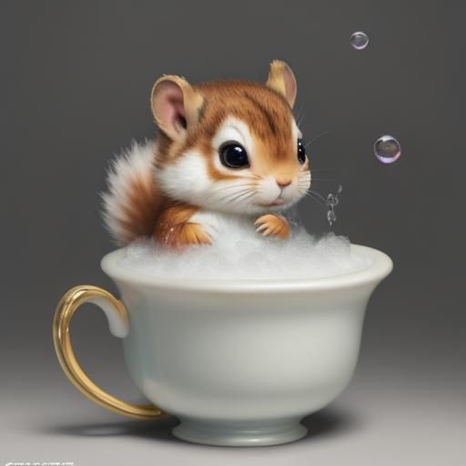 A squirrel taking a bubble bath in tea cup  by @TTRPG_Player