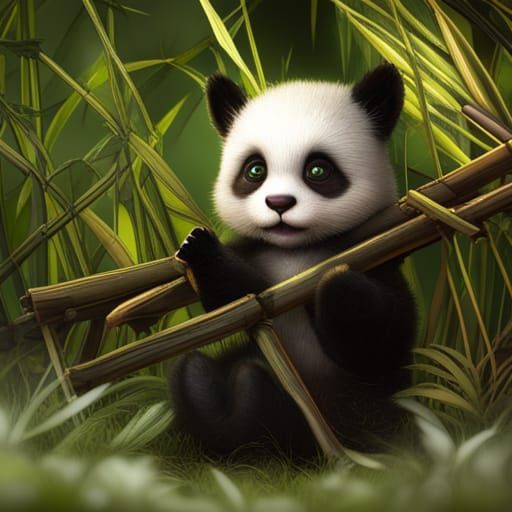Poem prompt - fun to read : A baby panda amidst bamboo, intricately designedFlawless eyes shine beauty ...  by @Vollesnor