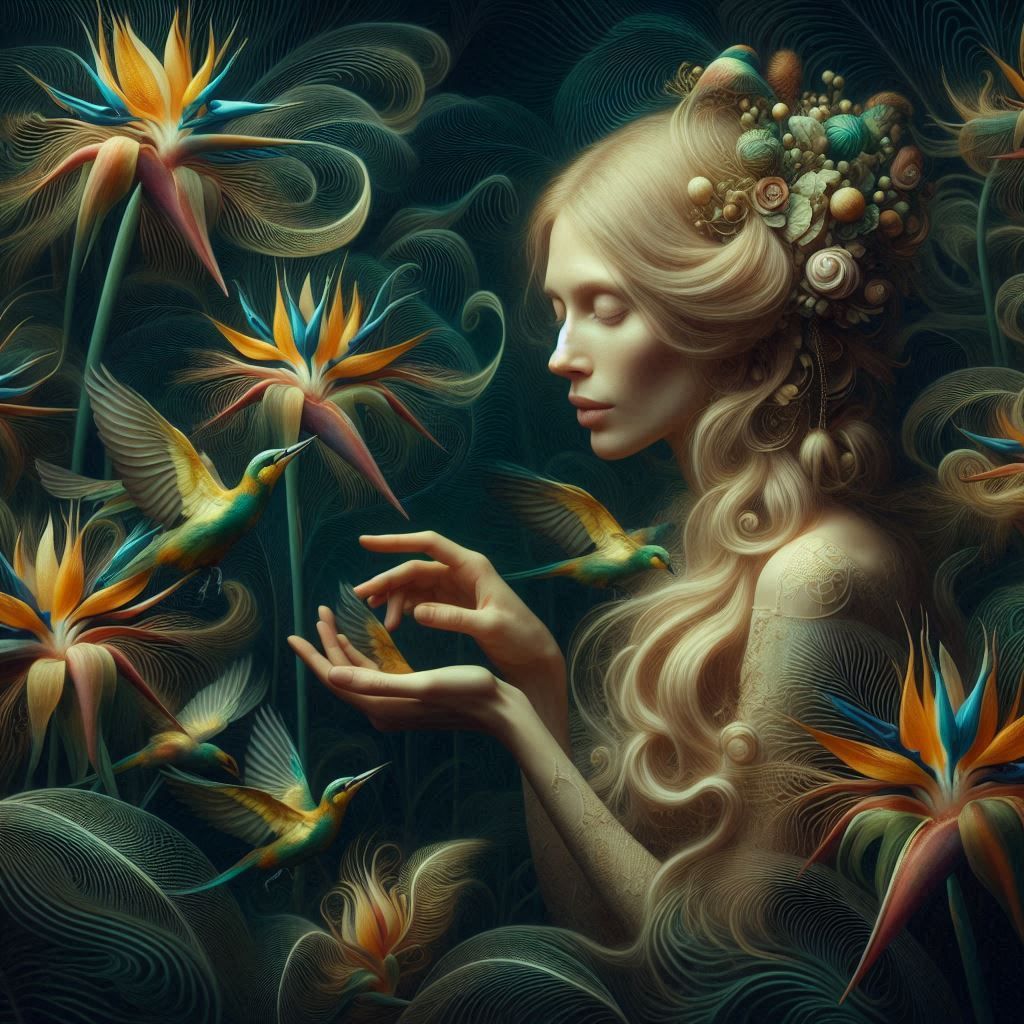 tenderly gathering sustenance for the vibrant, iridescent Parrots