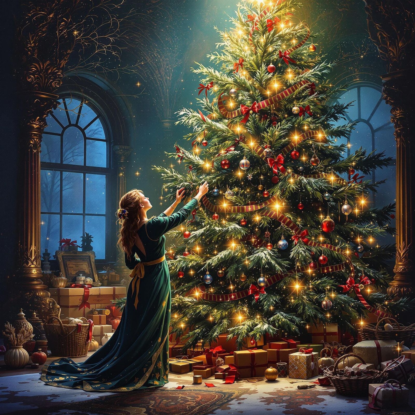 Trimming the Christmas tree the day after Thanksgiving.