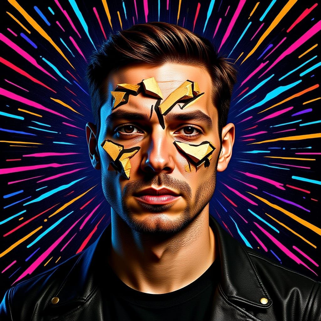 Cake Man: A Glitch Art Portrait in Cyberpunk Style