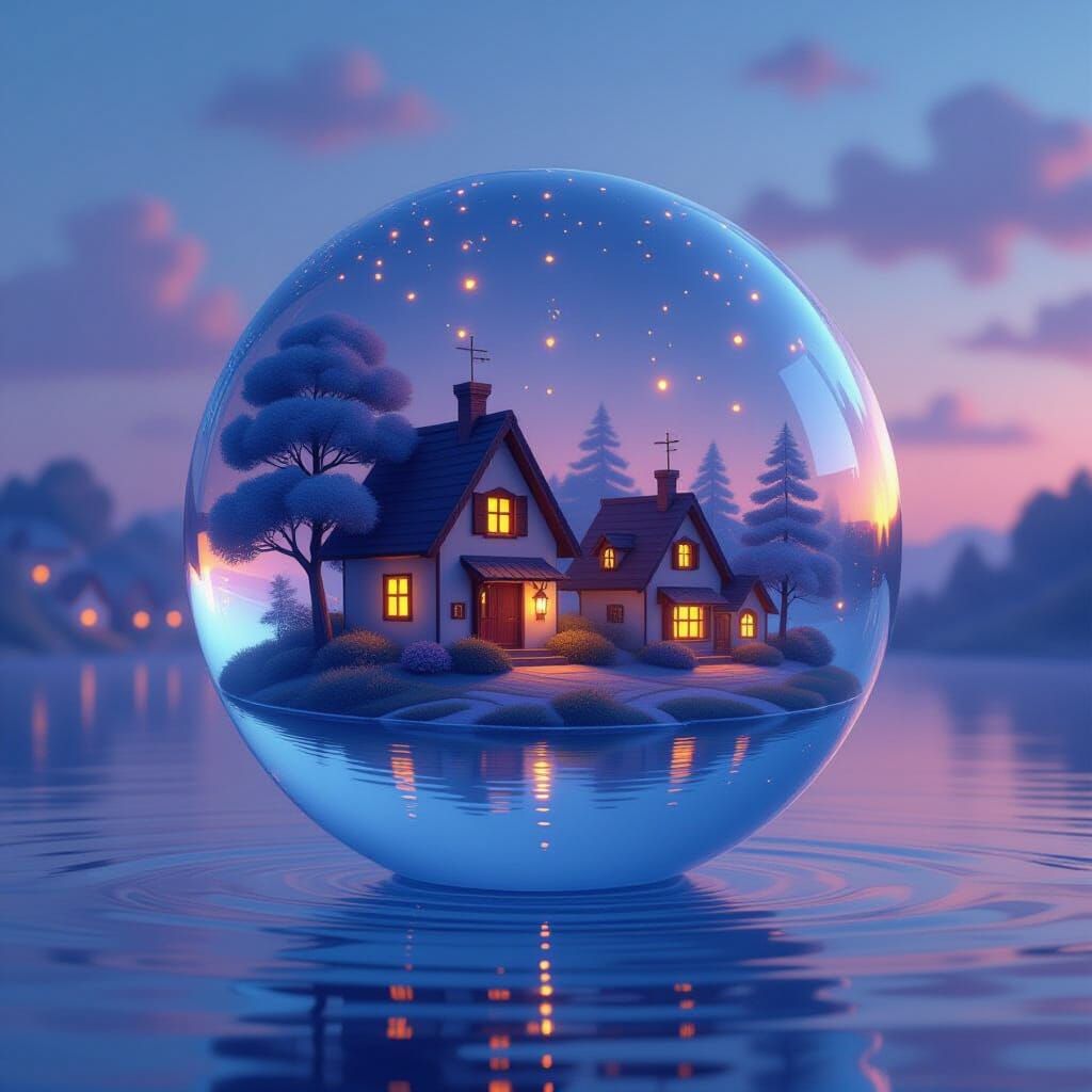 Cozy Water Sphere Village at Twilight