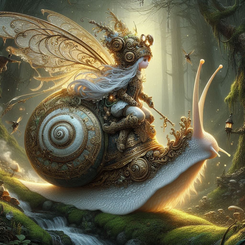 Steampunk Warrior Fairy riding Snail 3
