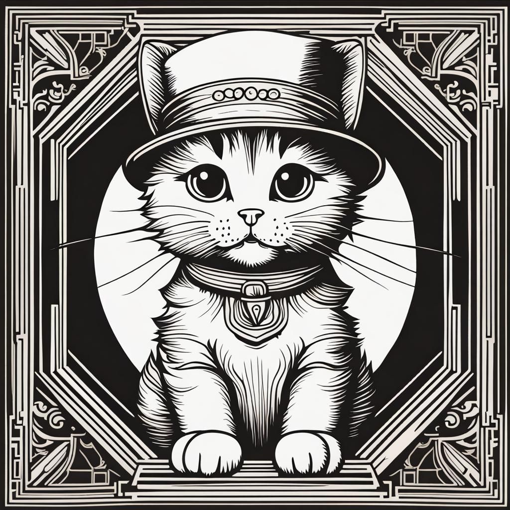 line art – art deco cat  by @Nica Mara