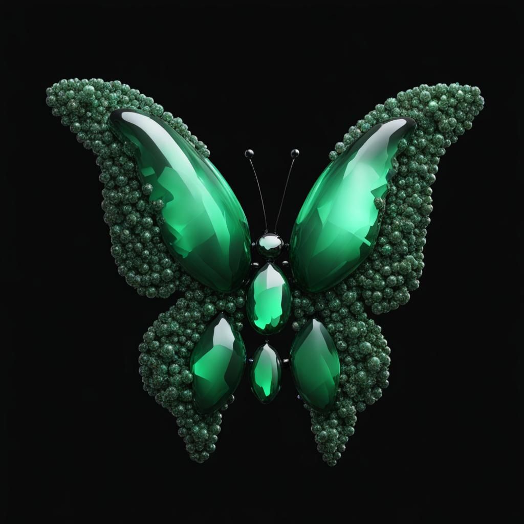 jade green crystal butterfly on black background
