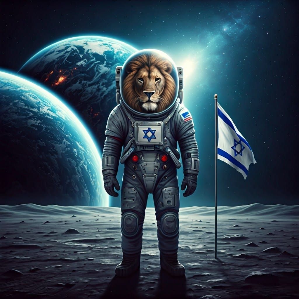 Lion Astronaut on the Moon as Digital Art