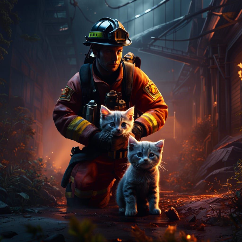 Firefighter saves a kitten