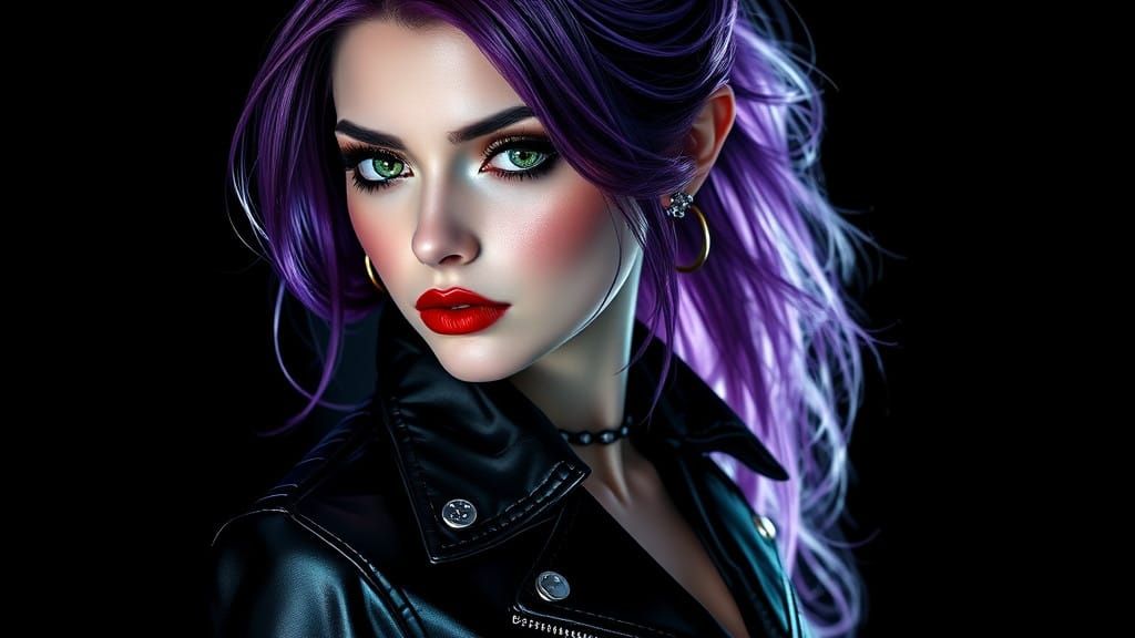 Gothic Goddess in Iridescent Latex Jacket