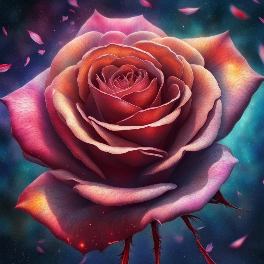 A rose with a petal falling off to represent the loss of love and hope