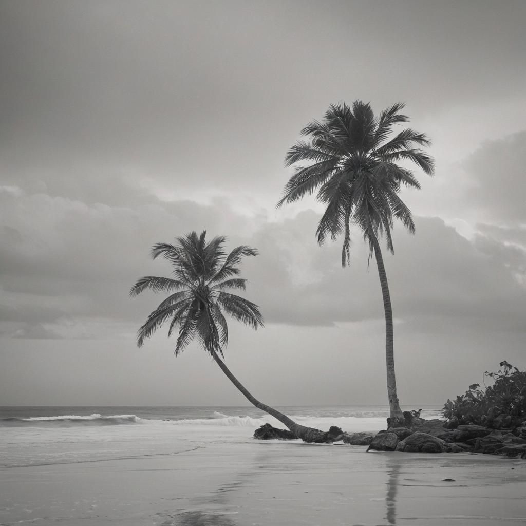 Lone Palm on Deserted Island: Ansel Adams Style