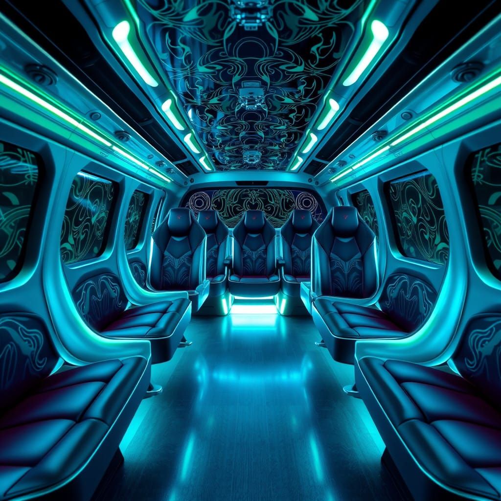 Cyberpunk Tesla Shuttle in Electric Blue and Neon Green