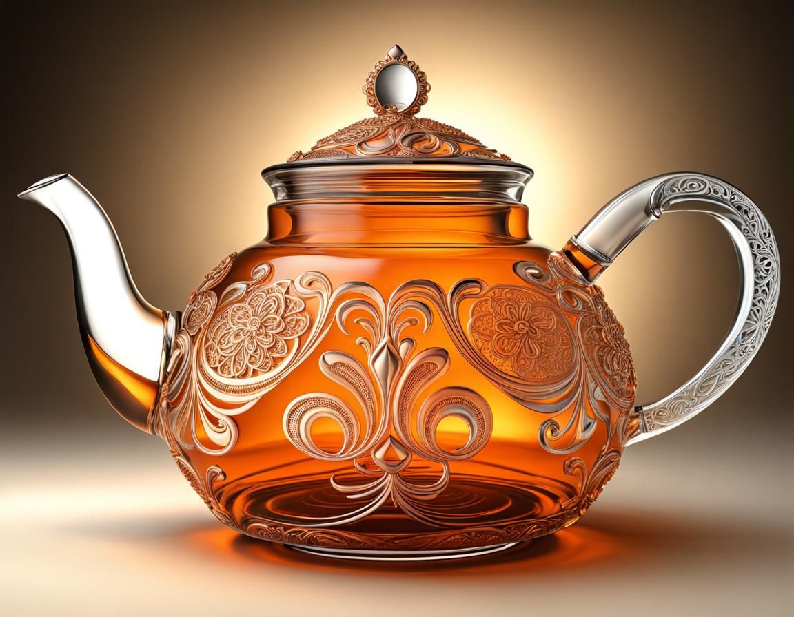 Elegant Embosed Styled Tea Pot ((design on Glass)) AI Generated