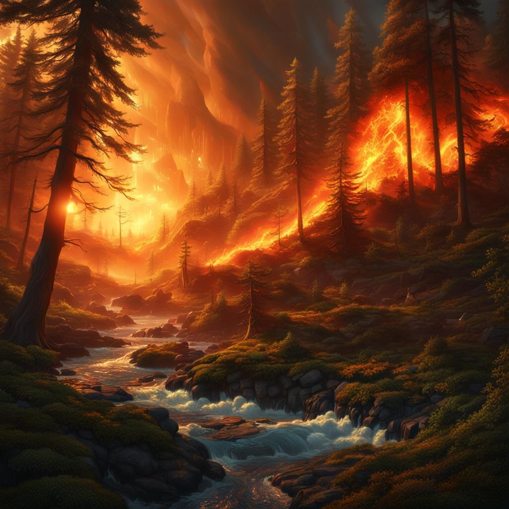 Forest surrounded by fire.