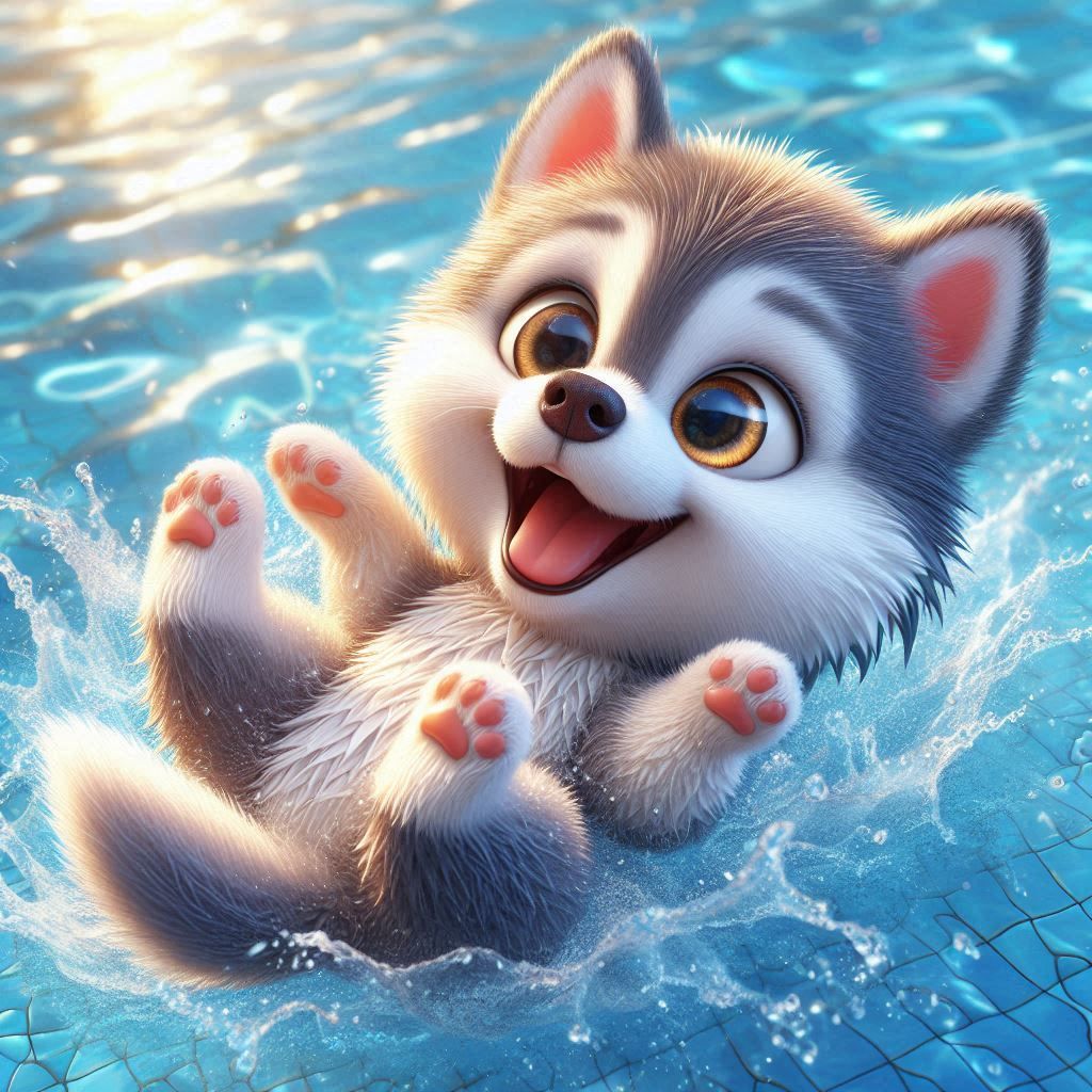 Husky Pup Floating