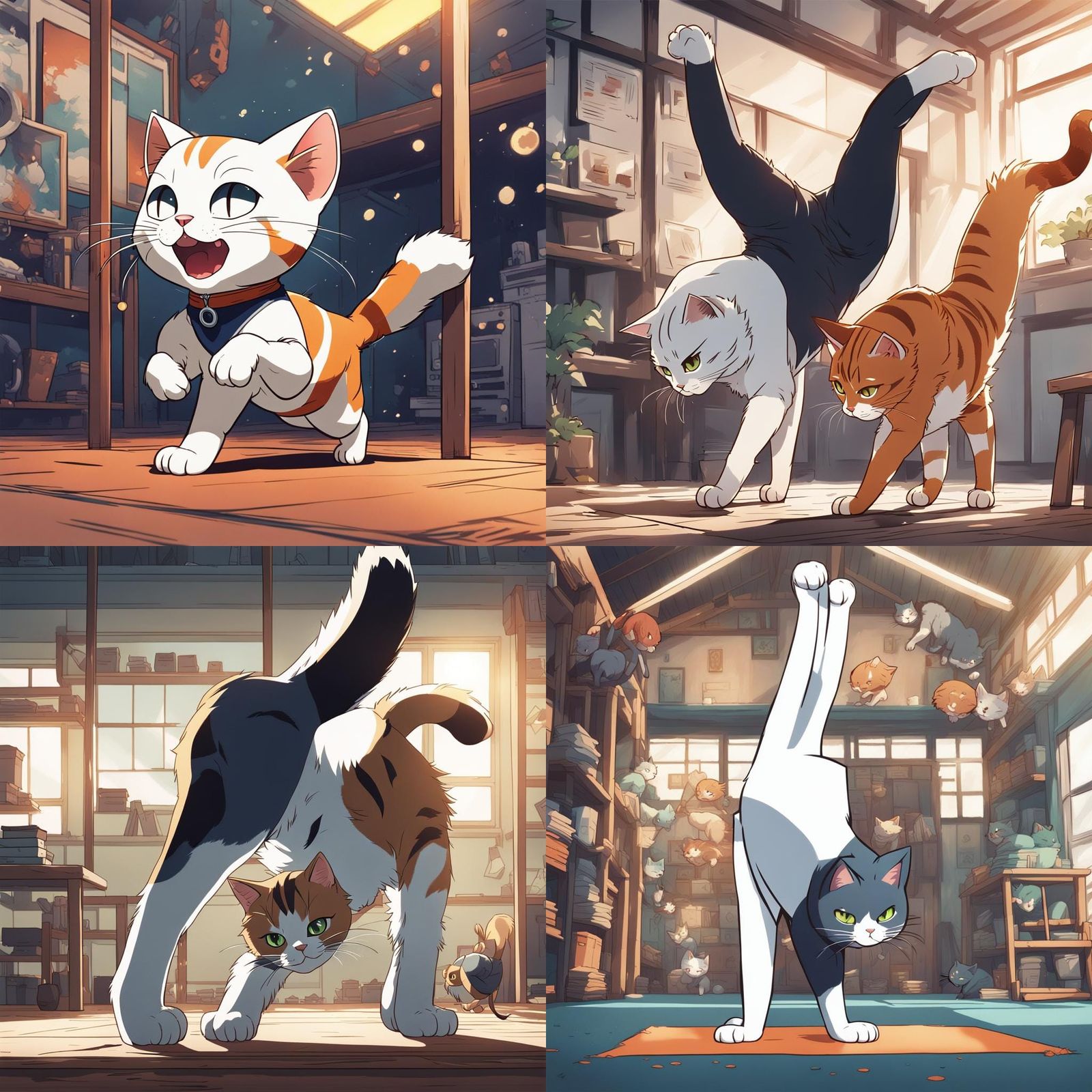 Cats with visible muscles doing handstands