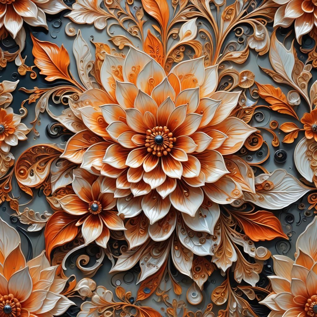 beautiful flower, oil painting style, volumetric layers, bru...