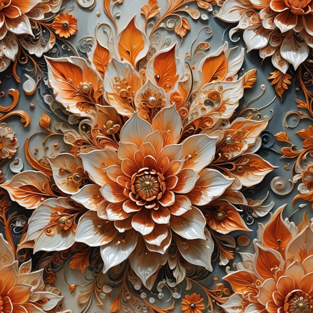 beautiful flower, oil painting style, volumetric layers, bru...