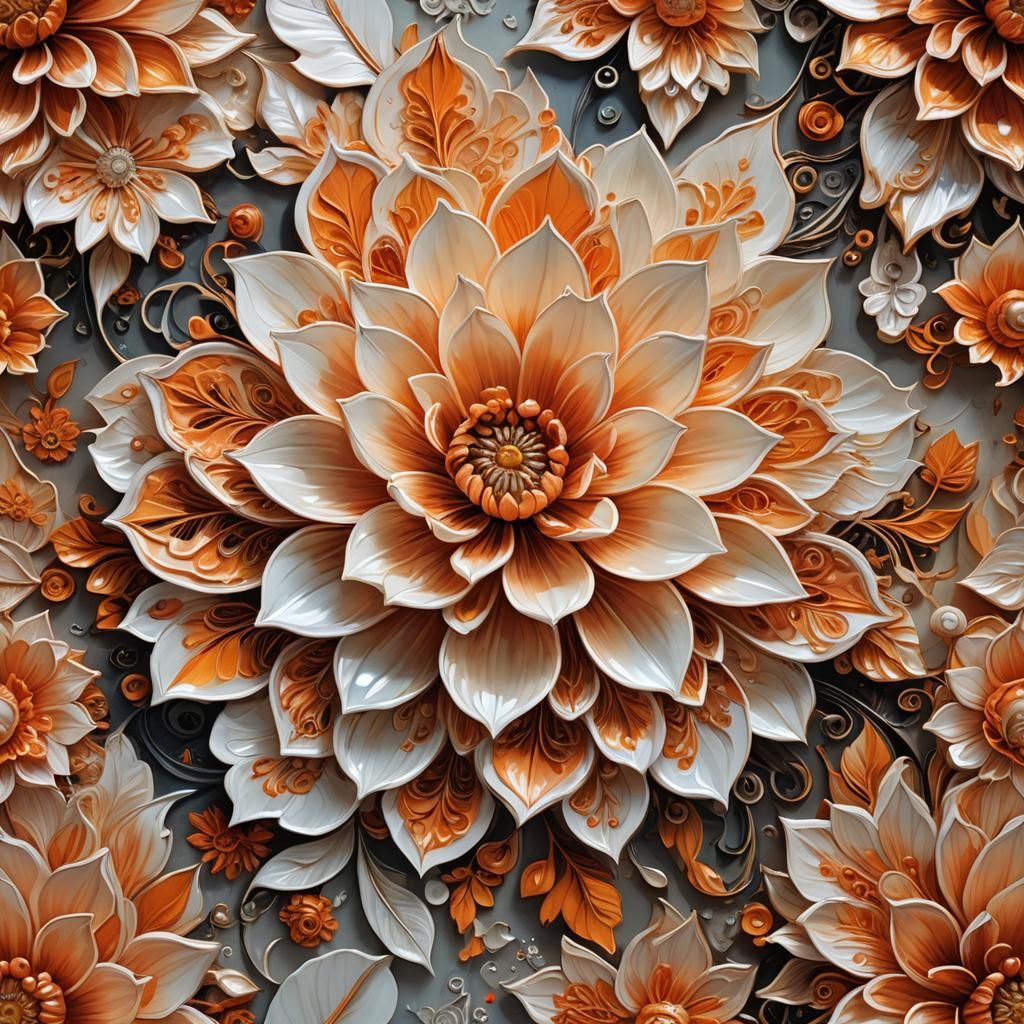 beautiful flower, oil painting style, volumetric layers, bru...