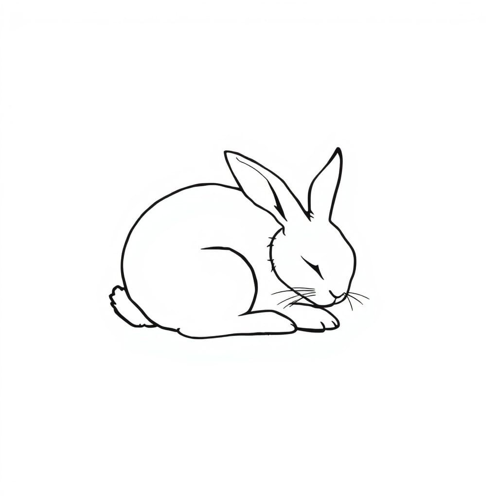 Tender Rabbit Portrait in Minimalist Black Line Drawing