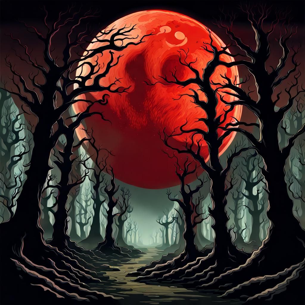 A Sinister, Blood-red Moon - Ai Generated Artwork - Nightcafe Creator