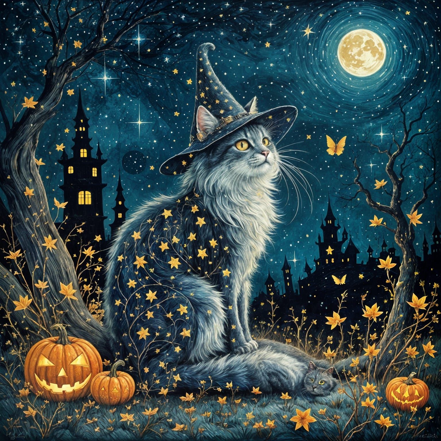 Anthropomorphic Cat Witch Fantasy Illustration