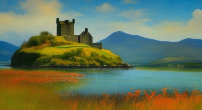 Medieval Eilean Donan Castle At Sunrise (Impressionism) #7