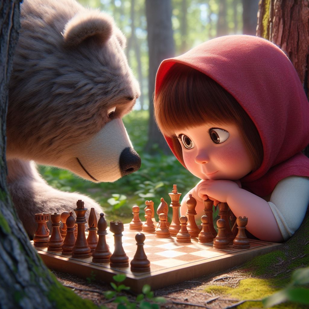 Masha and the Bear playing chess