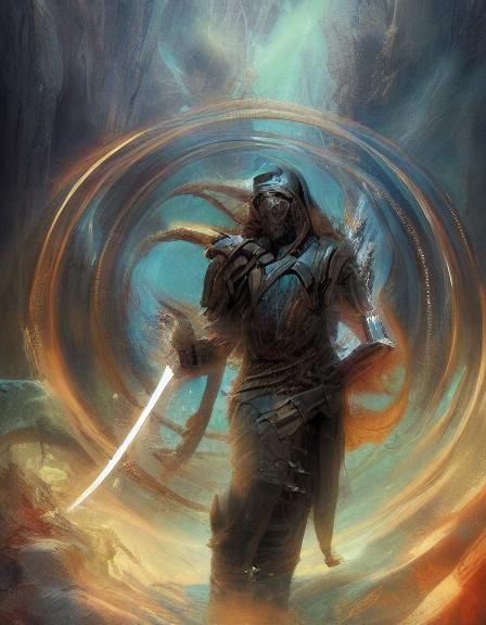 Bleak Figure in Mystical Dark Fantasy Landscape