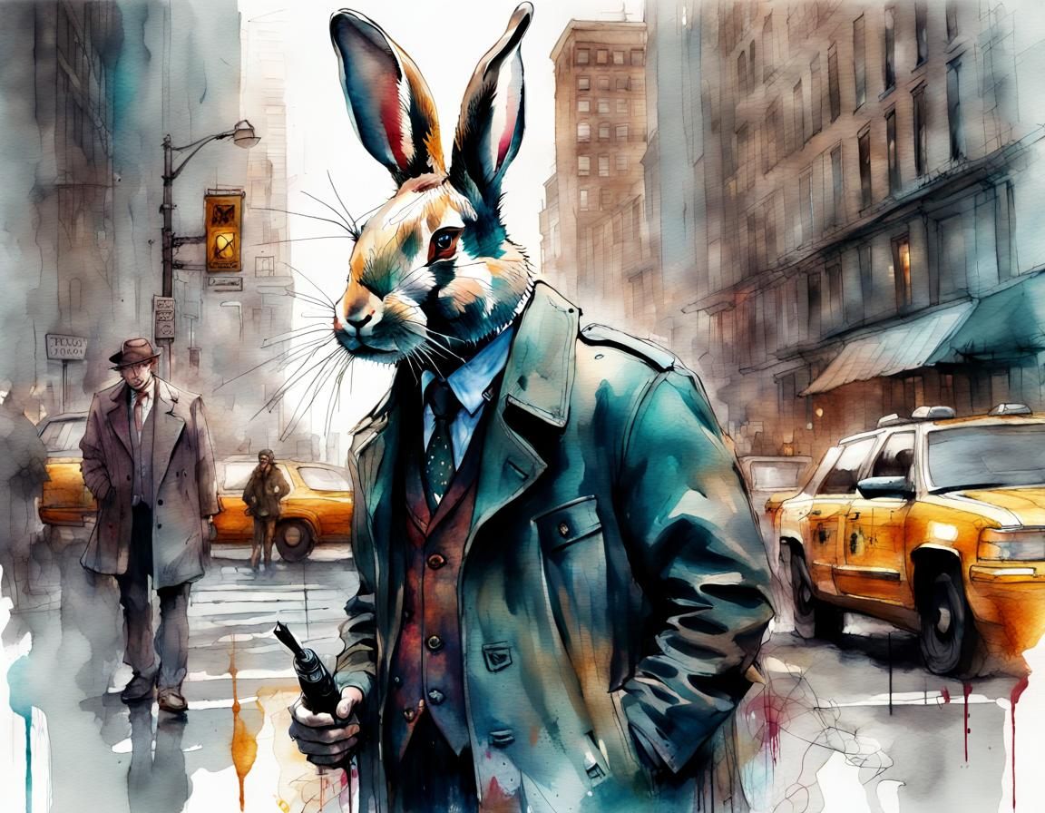 Sherlock Hare | aquarelle  by @Mak