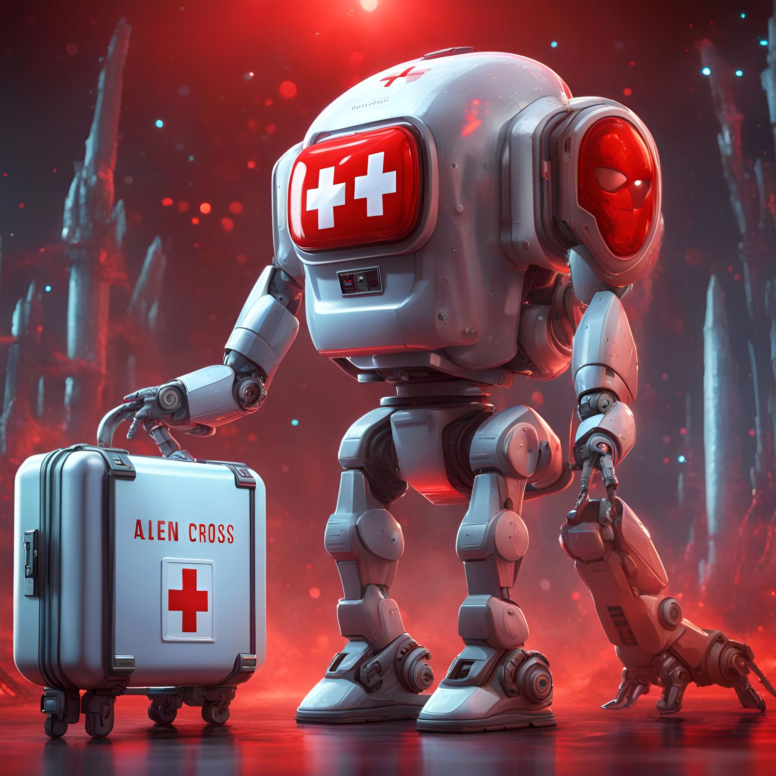 Future World, Alien Battlefield, Alien Medical Robot, Small Medical Box Nursing Robot, Body Red Cross ...  by @EB