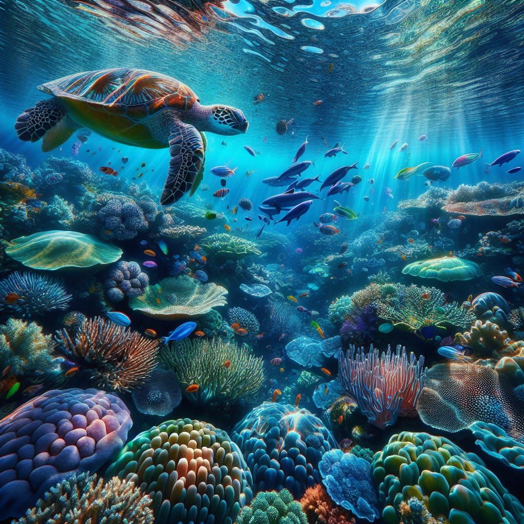 "As I glide through the crystal-clear waters, the coral reef unfurls beneath me like a kaleidoscope of ...  by @Gabbi
