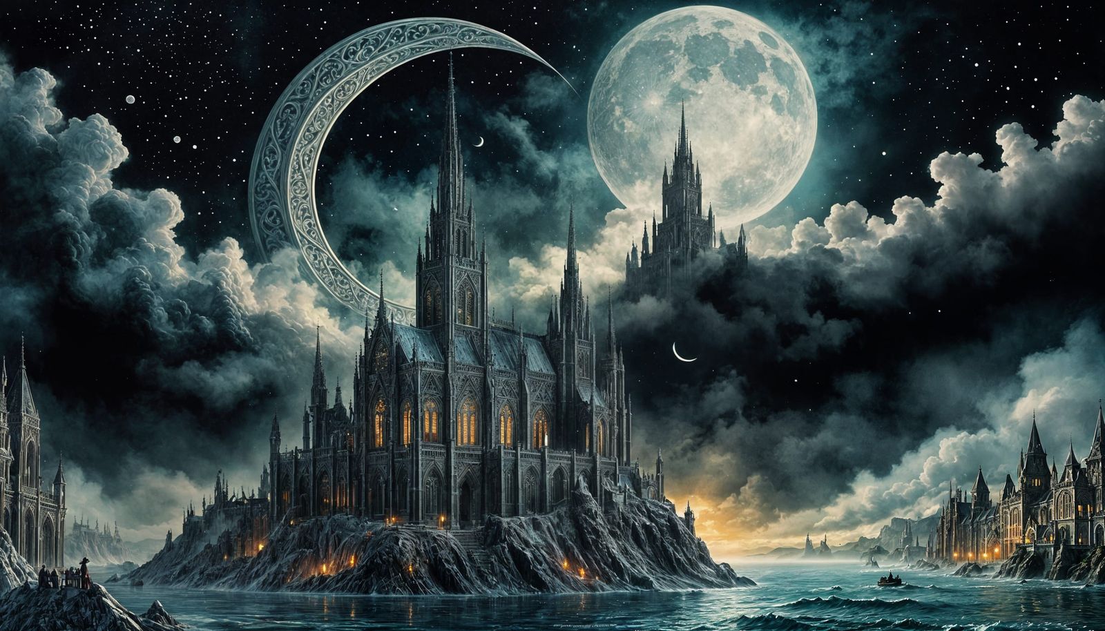 Open filigree carvings box of a Gothic cathedral,a miniature ethereal gothic architectural mountain cityscape ...  by @pouranic