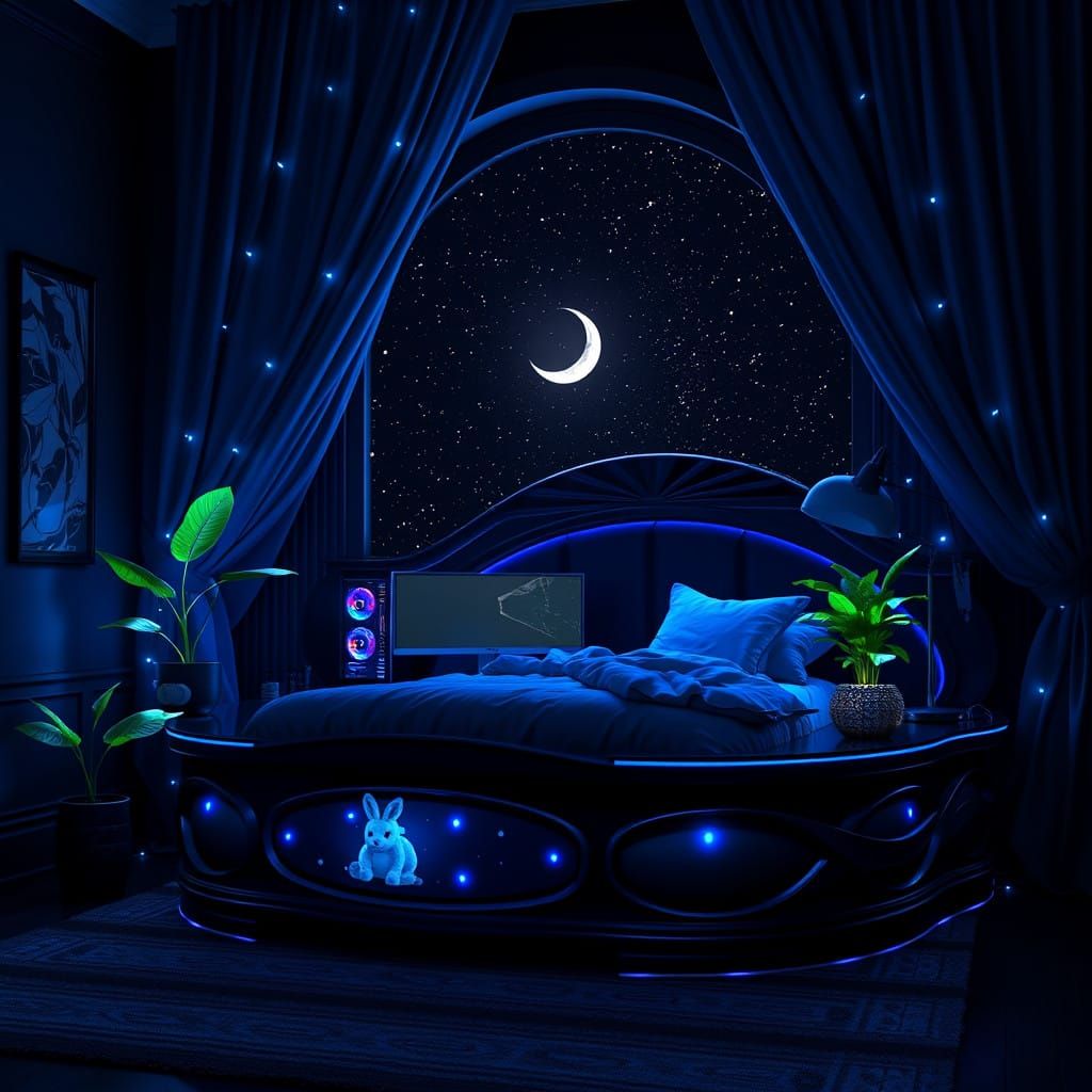 Ethereal Dreamscape with Elevated Bed and PC Oasis