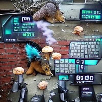 Cyberpunk squirrel wins battle against mushroom rebellion
