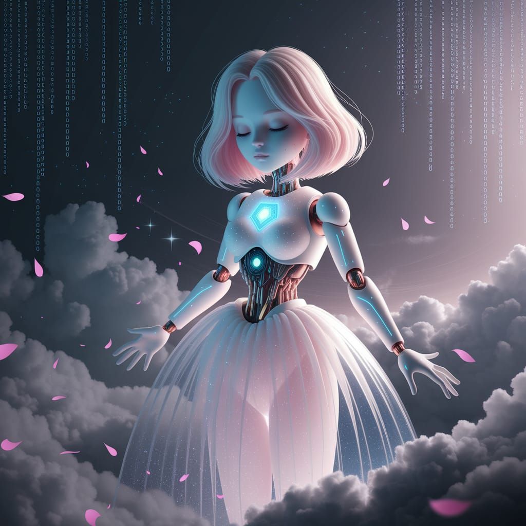 Ethereal Android Girl in Celestial Cloudscape