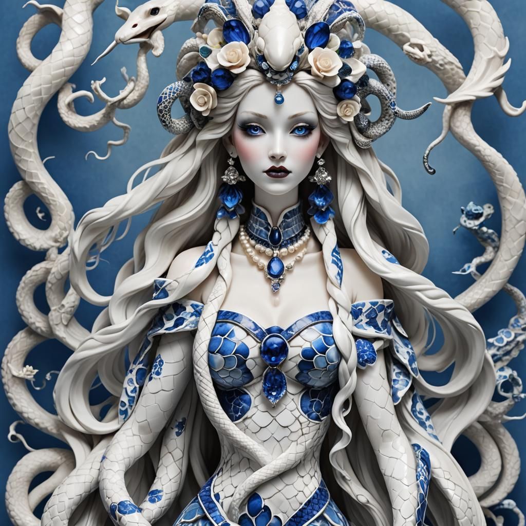 Snake Goddess Porcelain Figurine #5