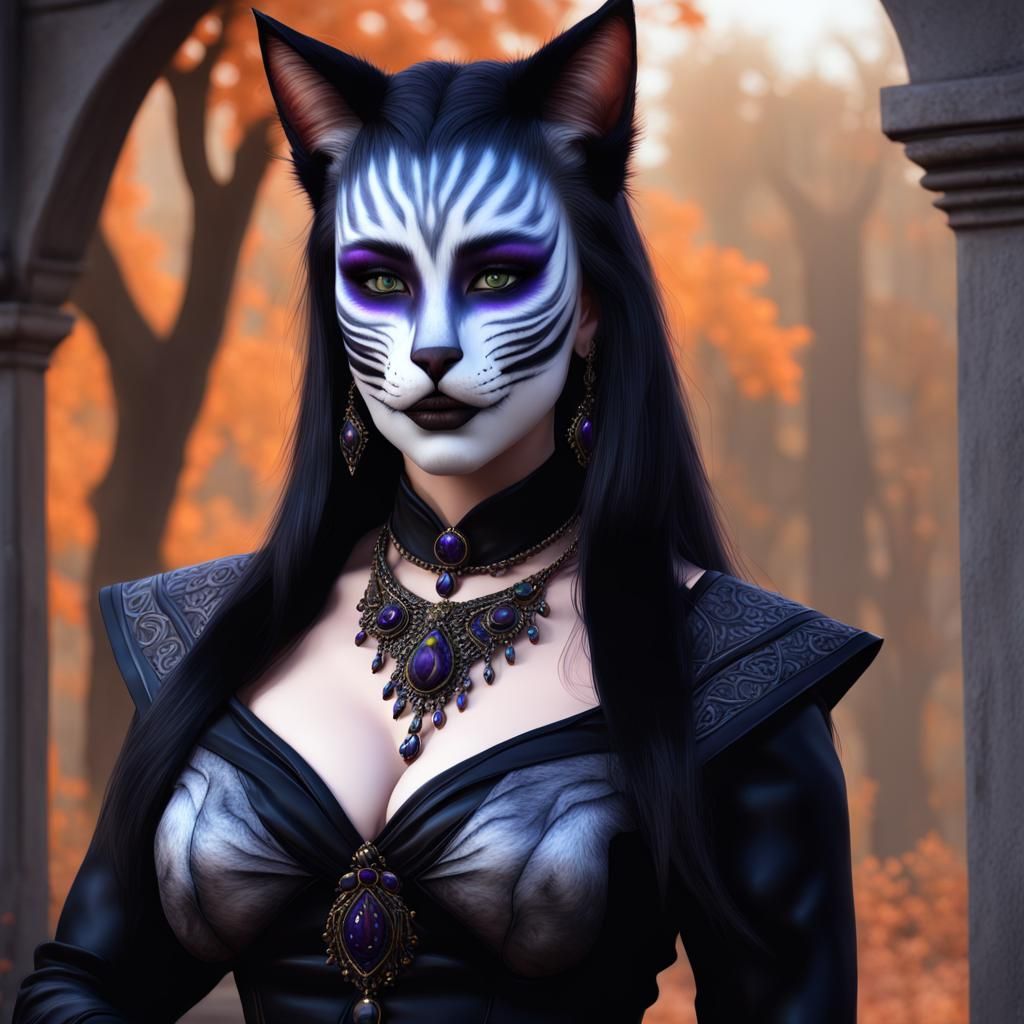 Gothic Halloween Goddess: A Celestial Werecat Beauty