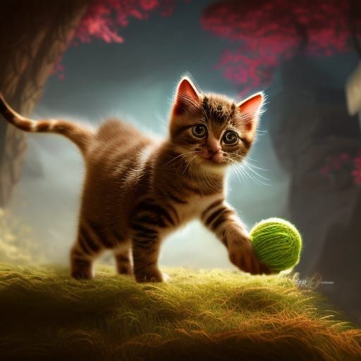 Kitten with yarnball