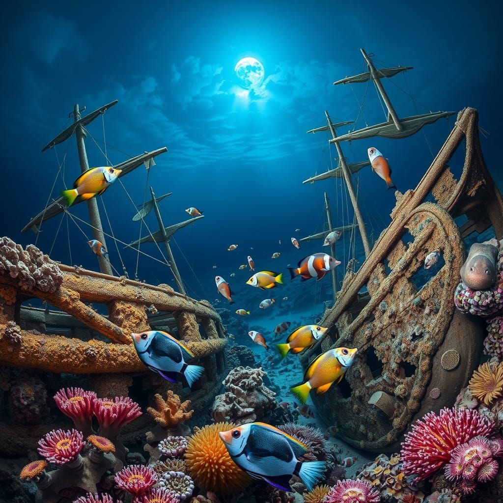 In the tranquil depths of a vast ocean, an extensive coral r...