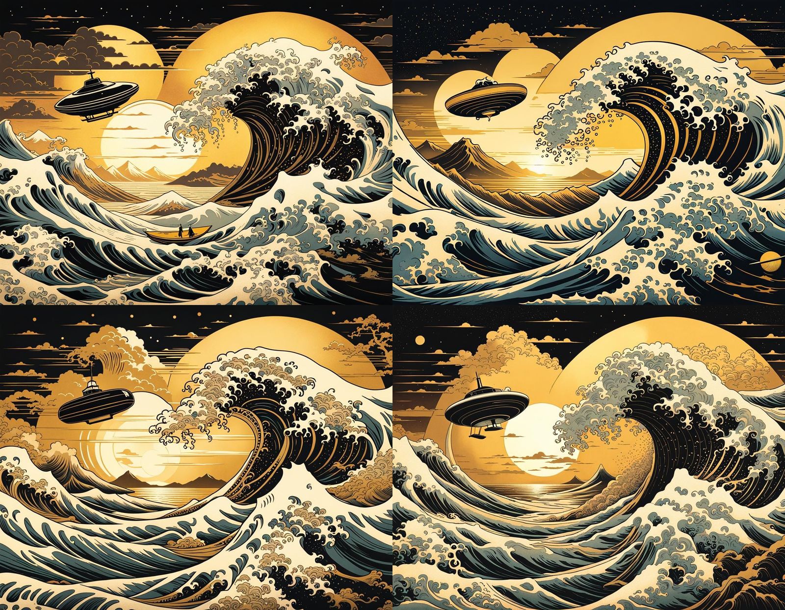 Vintage Retro Illustration Of The Japanese Great Wave Of Kanagawa, With 