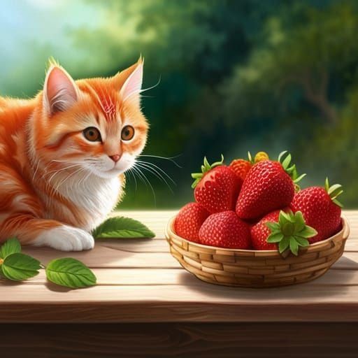 Strawberries And Cat 4 AI Generated Artwork NightCafe Creator