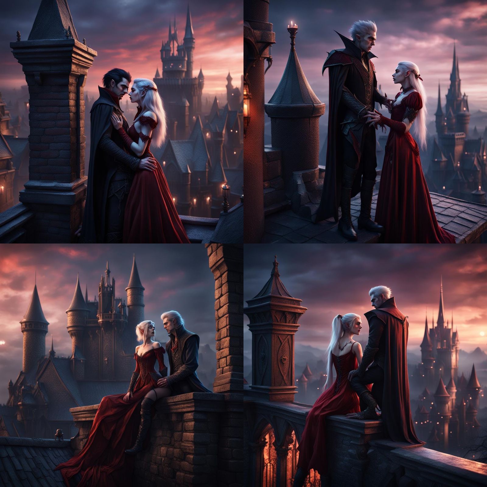 Male vampire seducing female elf on castle rooftop - AI Generated Artwork -  NightCafe Creator