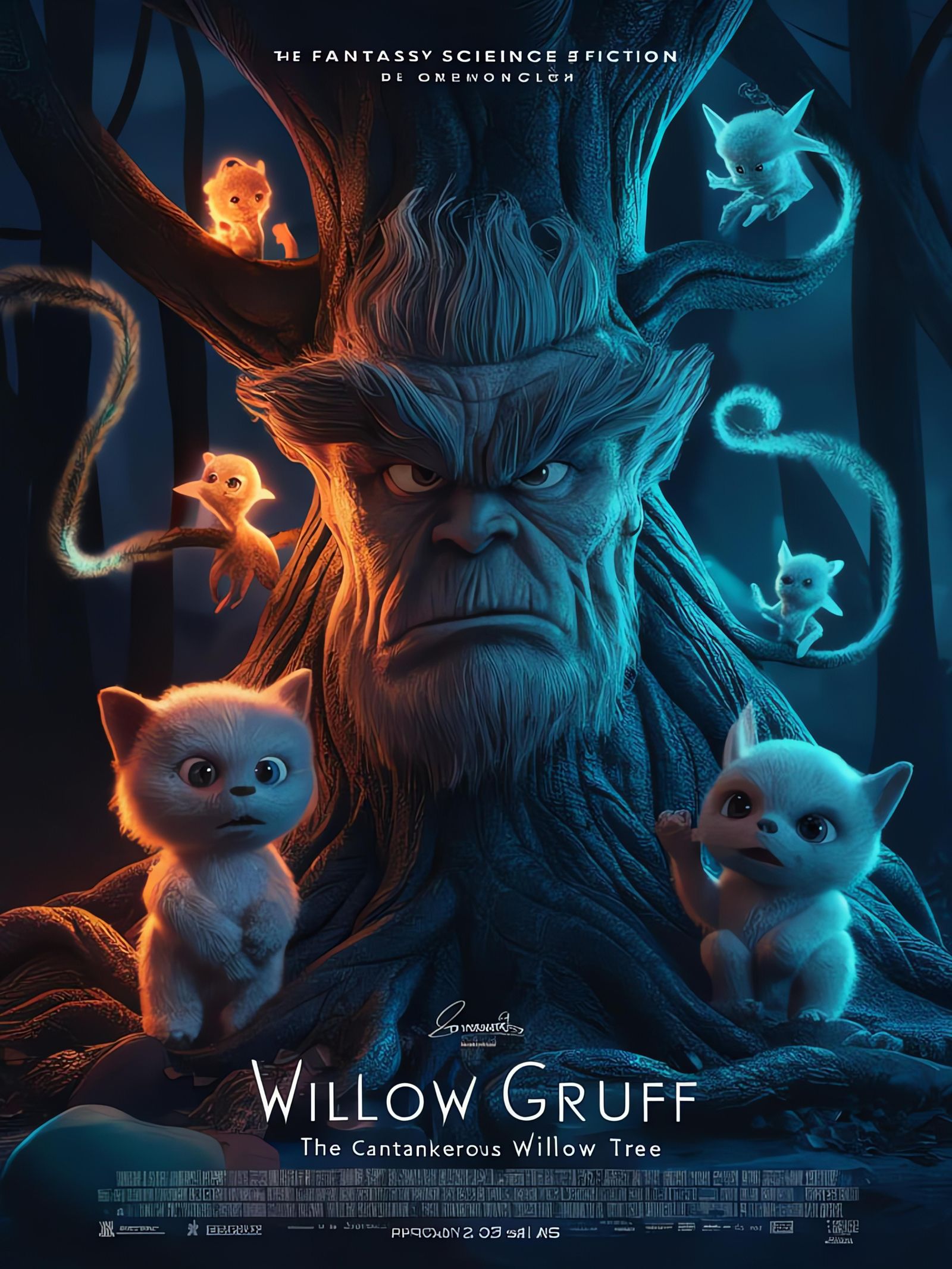 ‘Willow Gruff, the cantankerous willow tree’, fantasy science fiction movie poster showing an extremely ...  by @Brooky