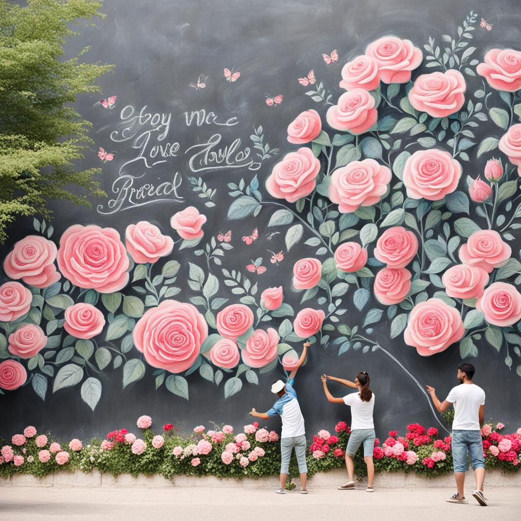 artist draw lovely chalk roses on wall  by @noveldove