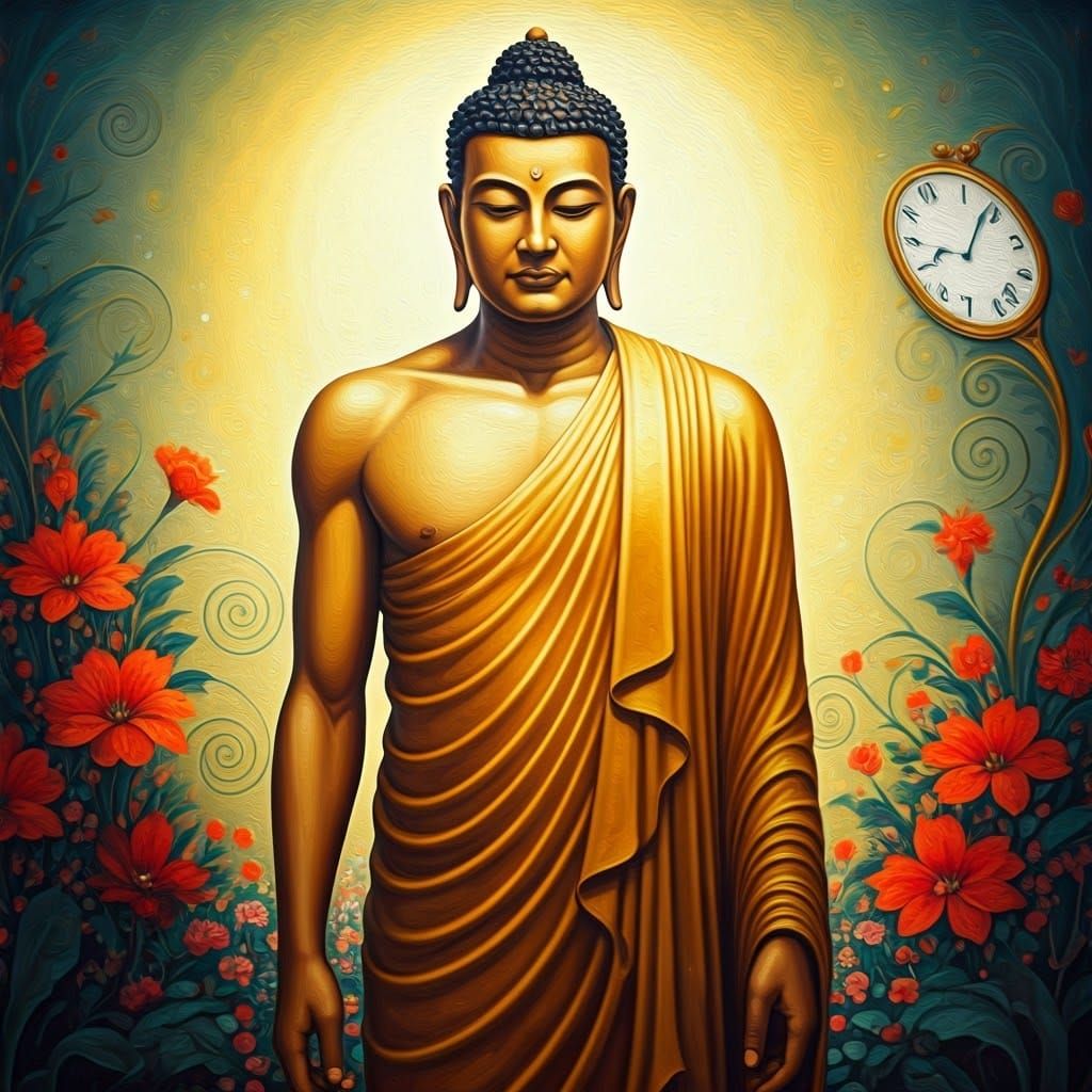 Mystical Golden Figure in Neo-Impressionist Style