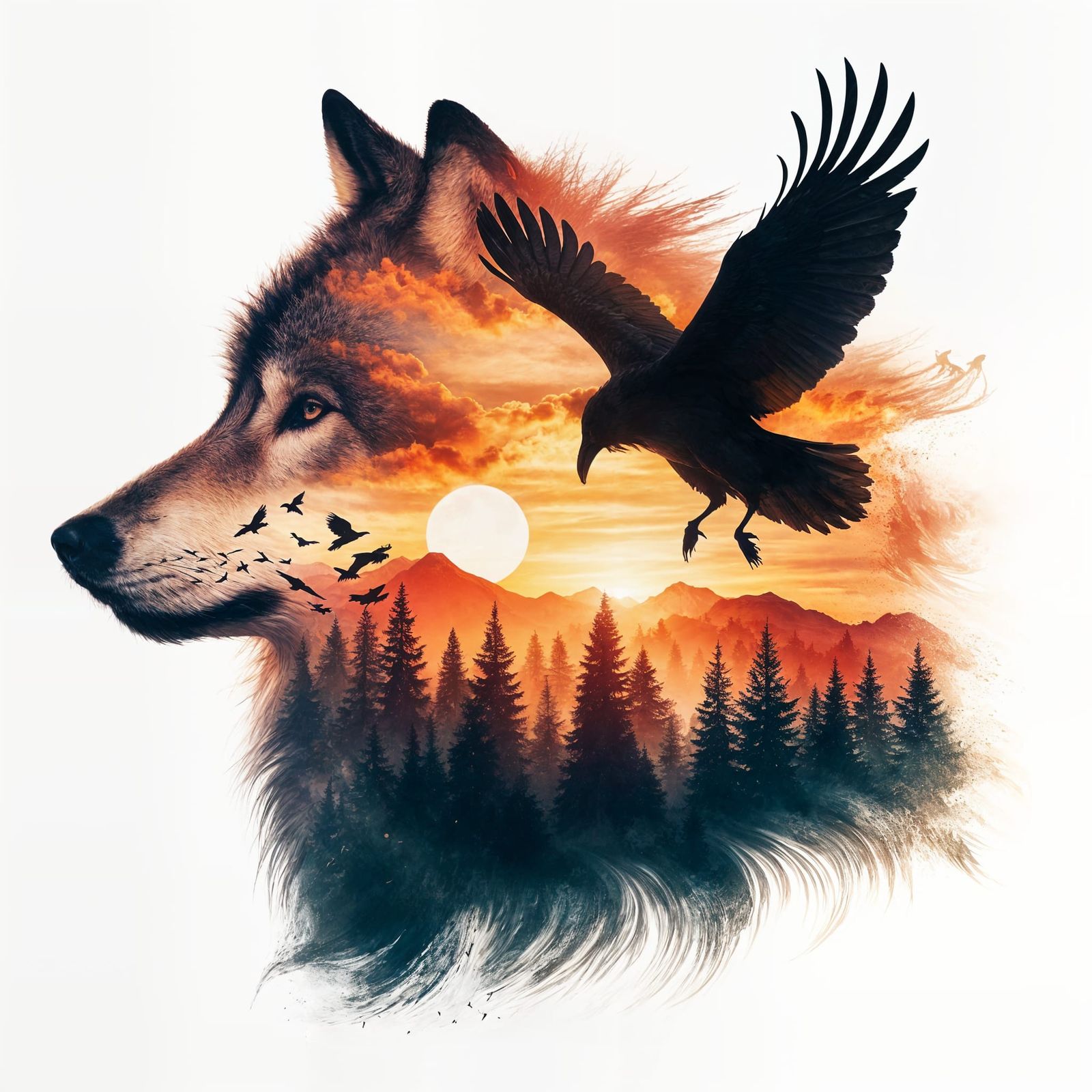 Wolf and Raven Intertwined